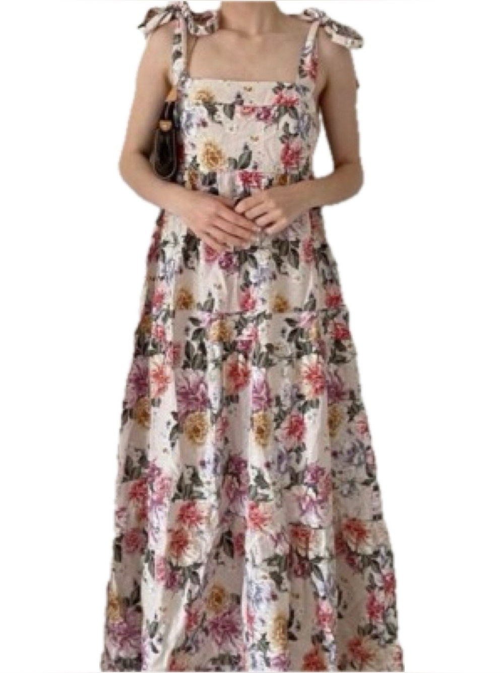 Lane Bryant Bow Strap Tiered Midi Dress in Pastel Floral